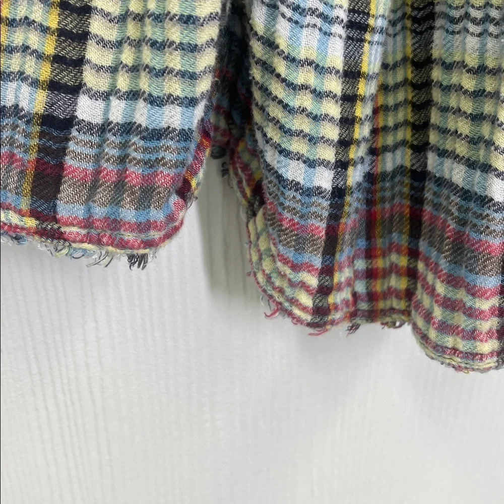 Free People - Boho Cottage Plaid Colorful Button Down Oversized Blouse Size Med - Picture 11 of 11